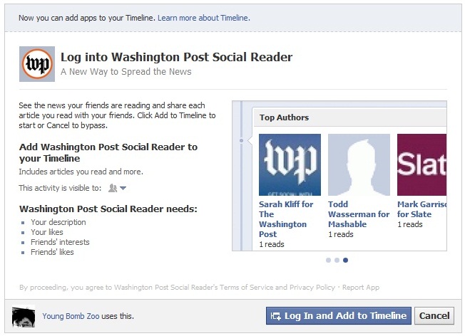 Washinton Post Social Reader Automatically Shared To Friend Via Reatime Ticker